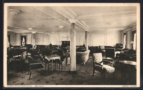 AK Passagierschiff RMS Aquitania der Cunard White Star Line, Tourist Lounge