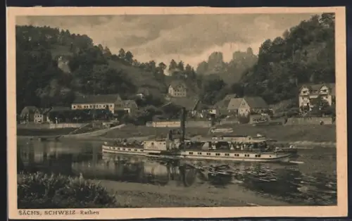 AK Rathen, Dampfer Sachsen auf der Elbe