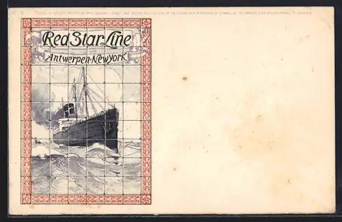 Lithographie Passagierschiff der Red Star Line auf hoher See