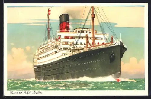 Künstler-AK Passagierschiff R. M. S. Scythia pflügt durch die See