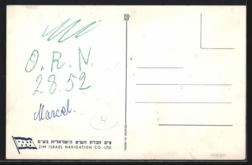 AK Passagierschiff S.S. Theodor Herzl, Zim Israel Navigation Co. LTD.