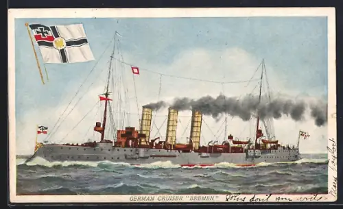 AK Kriegsschiff Bremen in Fahrt