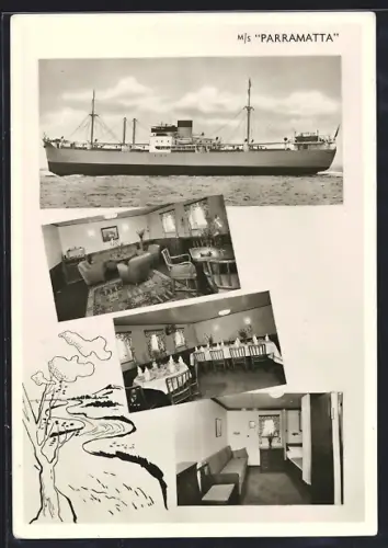 AK Passagierschiff MS Parramatta auf See, Kabinenansichten