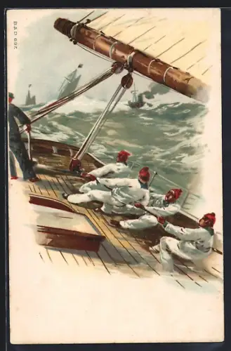 Künstler-AK Segelregatta, Grosschoot dicht!