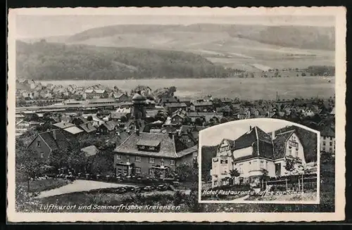 AK Kreiensen, Hotel, Restaurant und Kaffee zur Sonne, Blick über die Dächer der gesamten Ortschaft