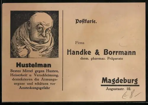 AK Magdeburg, Firma Handke & Borrmann, Augustastrasse 10, Reklame für Hustelman