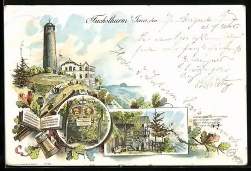 Lithographie Jena, Fuchsturm, Sennhütte und Fuchsturmhymne