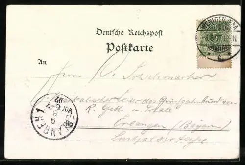 Lithographie Jena, Fuchsturm, Sennhütte und Fuchsturmhymne