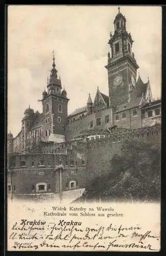AK Krakau, Kathedrale vom Schloss aus gesehen