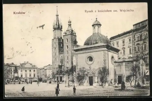 AK Krakow, Rynek z kosciolem sw Wojciecha