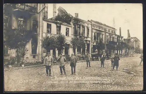 AK Gerdauen, Durch die Beschiessung 1914 zerstörte Häuser