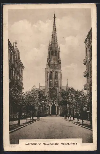 AK Kattowitz, Marienkirche und Holtzestrasse