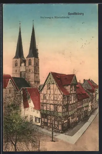 AK Quedlinburg, Steinweg und Nicolaikirche
