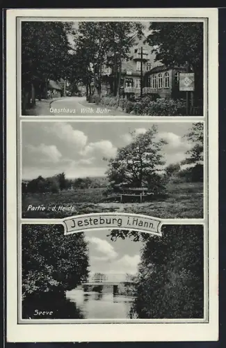 AK Jesteburg i. Hann., Gasthaus Wilh. Buhr, Partie in der Heide, Seeve