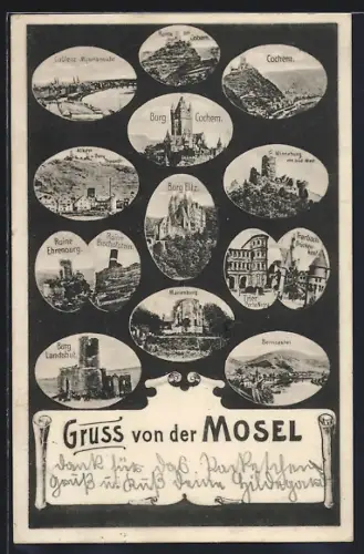 AK Cochem /Mosel, Burg Cochem, Ruine Ehrenburg, Ruine Bischofstein und weitere Sehenswürdigkeiten an der Mosel