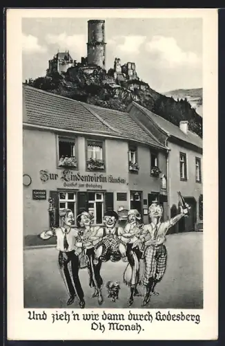AK Godesberg, Gasthaus Zur Lindenwirtin, Blick zur Godesburg