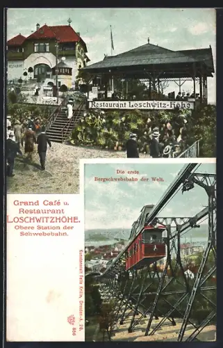 AK Dresden, Grand Café und Restaurant Loschwitz-Höhe, Bergschwebebahn