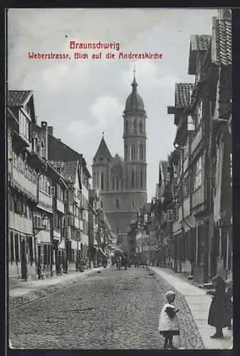 AK Braunschweig, Weberstrasse, Blick auf die Andreaskirche