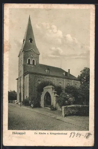 AK Holzappel, Evangelische Kirche und Kriegerdenkmal