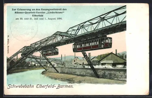 AK Elberfeld-Barmen, Teilansicht mit Schwebebahn