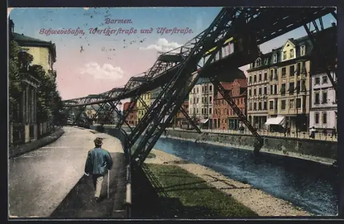 AK Barmen, Schwebebahn, Wertherstrasse und Uferstrasse