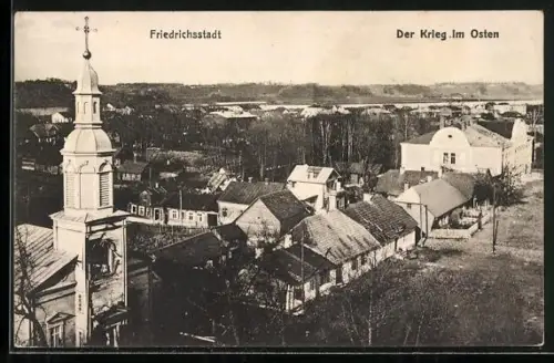 AK Friedrichsstadt, Ortsansicht mit Kirche aus der Vogelschau
