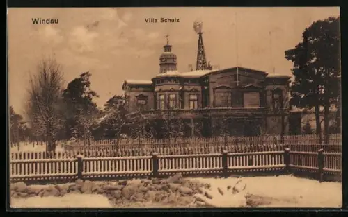 AK Windau, Hotel Villa Schulz im Winter