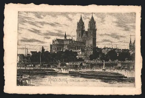 AK Magdeburg, Ortspartie mit Dom, Elbe und Fürstenwall