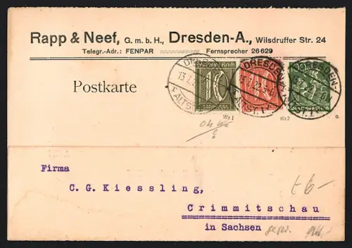AK Dresden, Rechnungskarte Firma Rapp u. Neef, Wilsdruffer Strasse 24