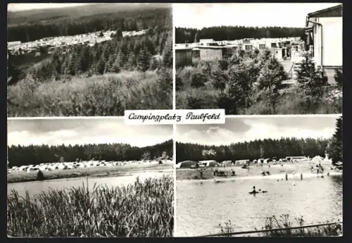 AK Paulfeld, Blick auf Badesee und Campingplatz