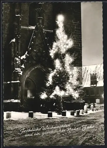 AK Hannover, Beleuchteter Weihnachtsbaum an der Marktkircke