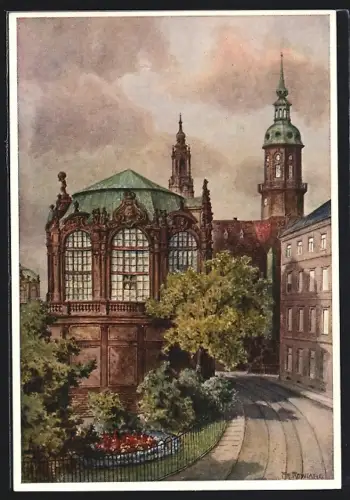Künstler-AK Dresden, Zwinger, Blick auf den 3. östlichen Pavillon