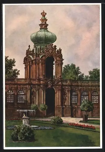Künstler-AK Dresden, Zwinger, Partie am 2. Torturm