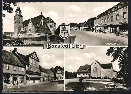 AK Sarstedt i. Han., Partien der Steinstrasse, Holztorstrasse und Schiller-Schule