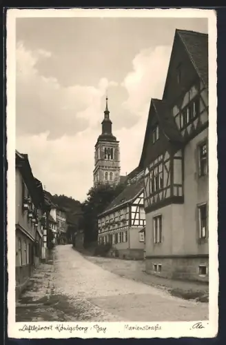 AK Königsberg / Franken, Marienstrasse mit Kirche und Wohnhäusern