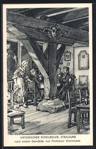 AK Stralsund, Weingrosshandlung von Wullfcronasche Weinhandlung, Historischer Schillkeller