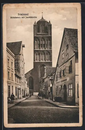 AK Stralsund, Böttcherstrasse mit Jacobikirche