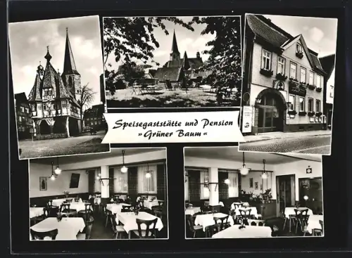 AK Michelstadt, Gaststätte und Pension Grüner Baum, Grosse Gasse 17, Blick zur Kirche