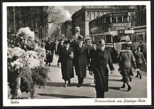 AK Berlin, Blumenstände und Busse am Leipziger Platz