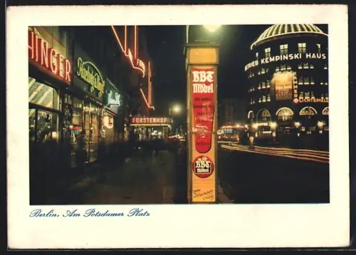 AK Berlin-Tiergarten, Am Potsdamer Platz, Werbesäule BBT Möbel, Fürstenhof