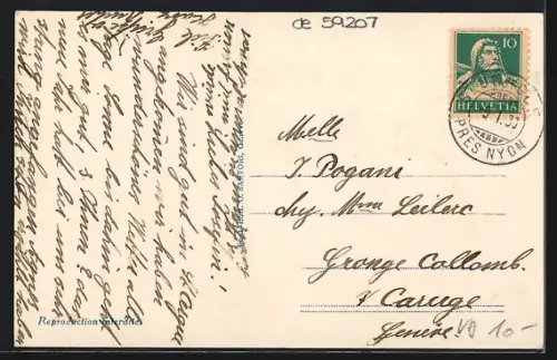 AK St. Cergue, Ortsansicht mit Kirche im Winter