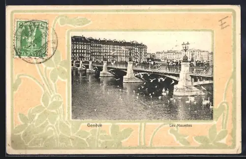 Künstler-AK Genève, Les Mouettes, Passepartout