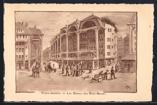 Künstler-AK Genève, Vieux-Genève, Les Domes des Rues Basses