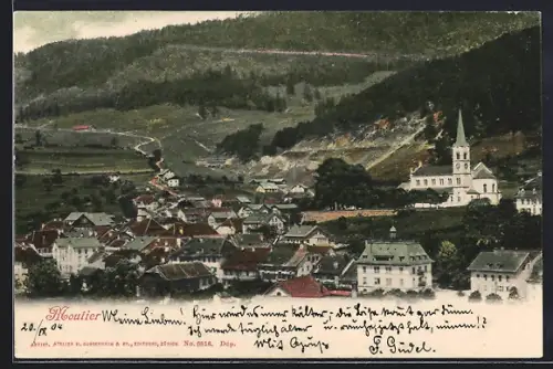 AK Moutier, Totalansicht mit Umgebung aus der Vogelschau