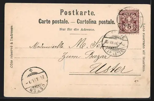 Mondschein-AK Genève, Ortspanorama mit Quais aus der Vogelschau