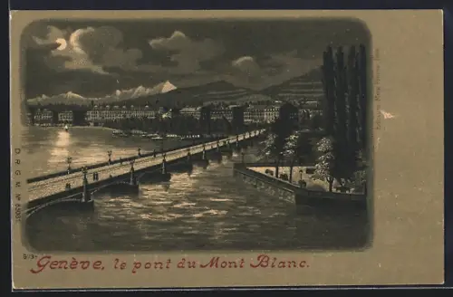 Lithographie Genève, Le Pont du Mont Blanc