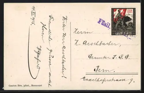 AK Boncourt, Vue générale, Ortsansicht mit Flugzeug und Ballon