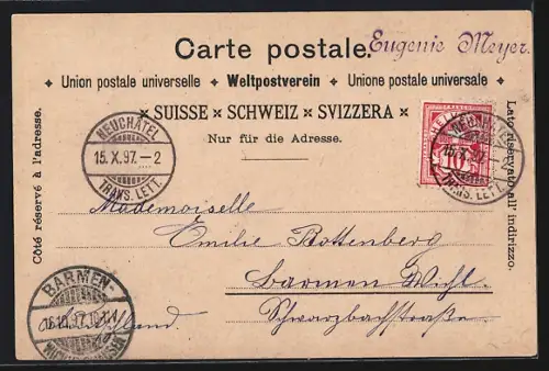 Lithographie Neuchatel, Vue générale, Le Port, Les Gorges de l`Areuse