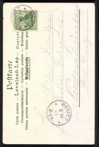 Lithographie Dame mit einer Girlande Rosen, Jugendstil