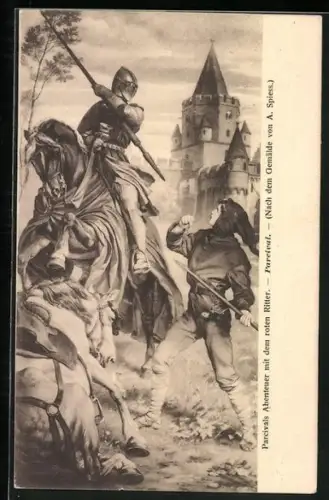 Lithographie Parcival und der rote Ritter